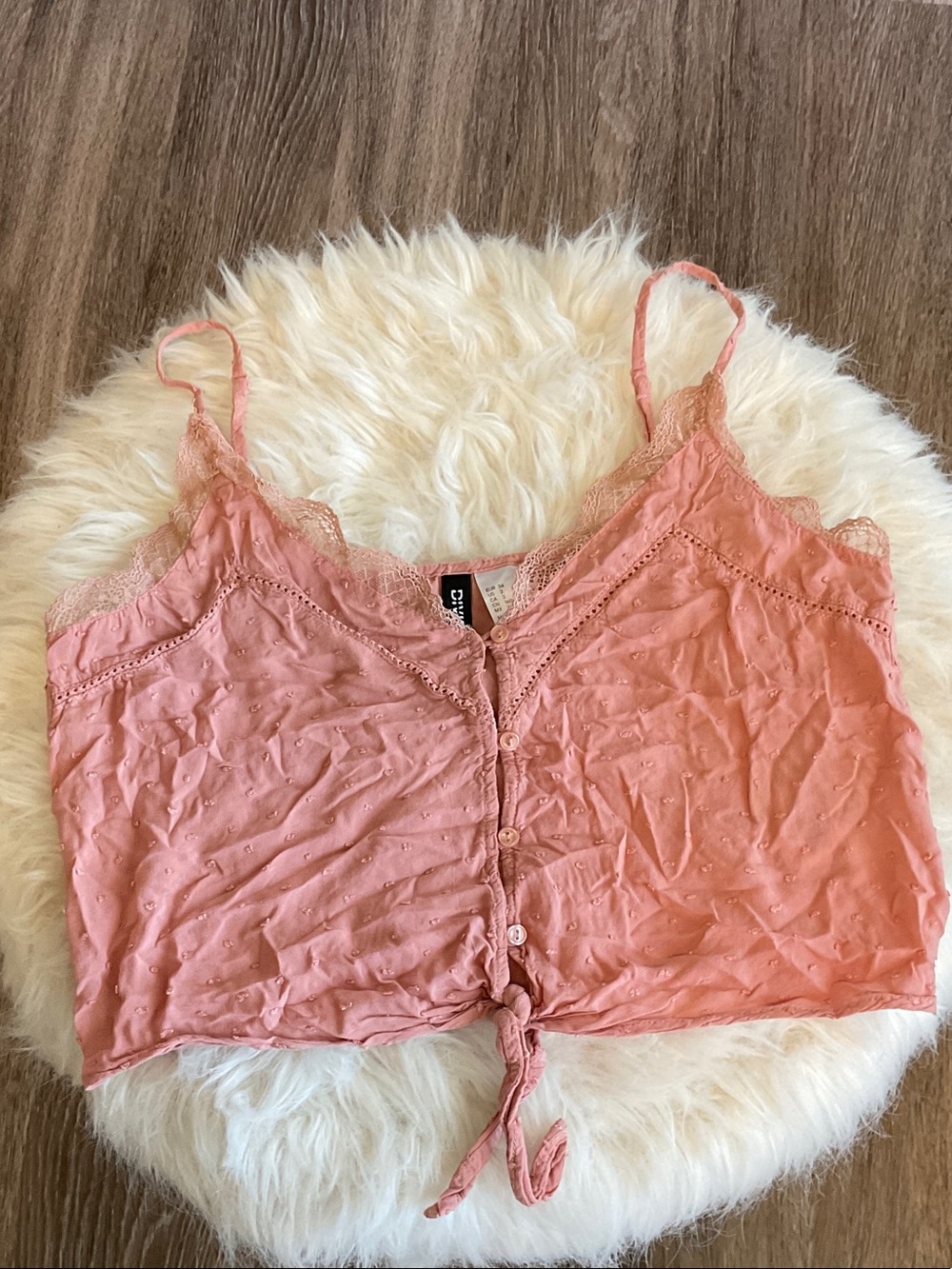 H&M Coral Pink Lace-Trim Button Tie Cami